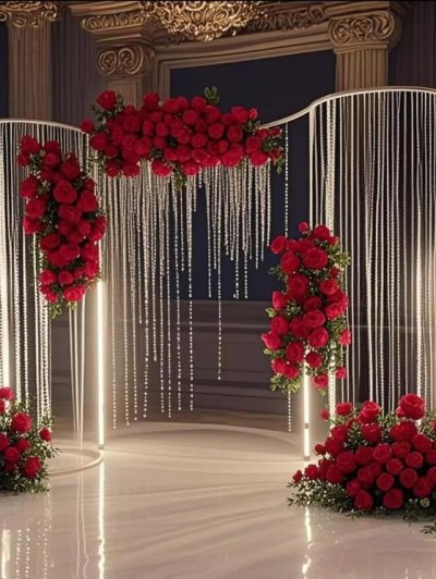 Large Acrylic Backdrop New S Shape Metal Backdrop with Acrylic Crystal Beads Curtain