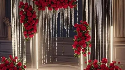 Large Acrylic Backdrop New S Shape Metal Backdrop with Acrylic Crystal Beads Curtain