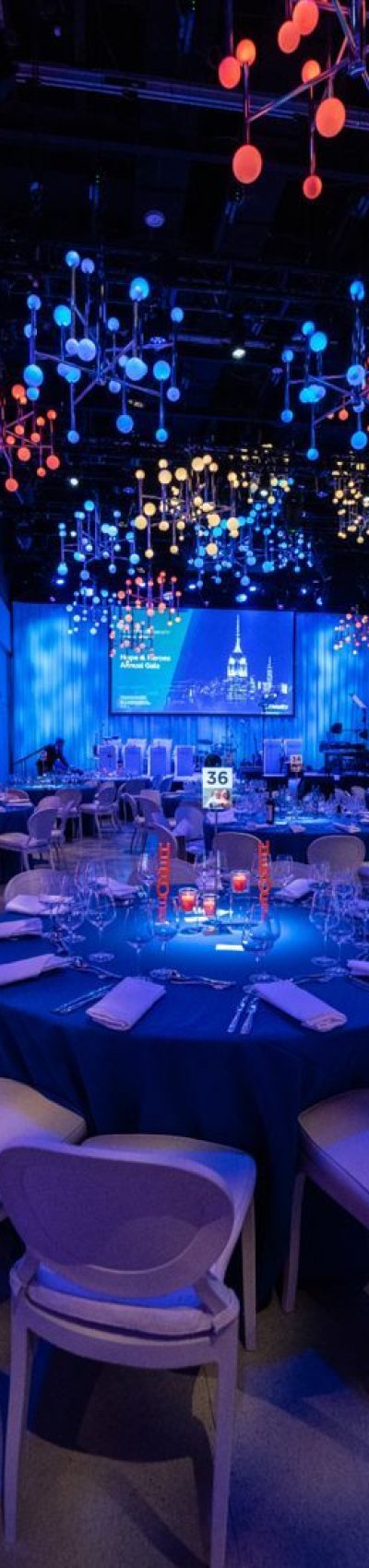 Mesmerizing Blue Lights Decor Ideas with Hanging Chandelier in NYC Event Space